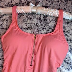 Michael Kors Coral Pink One Piece Swimsuit Gold Zipper Size 8